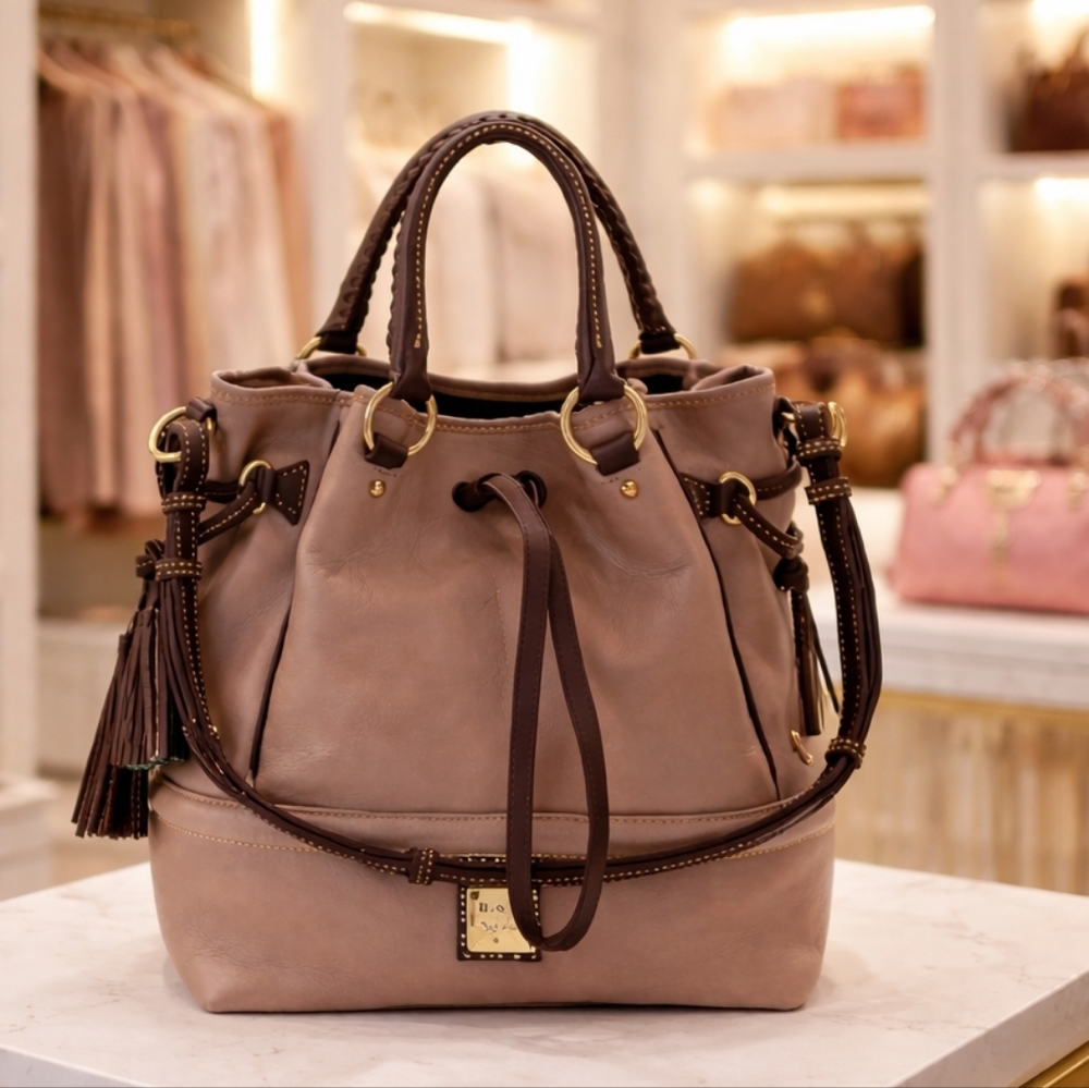 Dooney & Bourke Buckley Florentine Mushroom Brown Leather Shoulder Hand Bag Rare